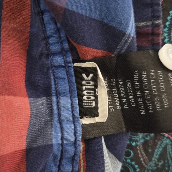 Volcom Blue and Red Casual Button Down Shirt with Plaid Design Size XL - Picture 6 of 9